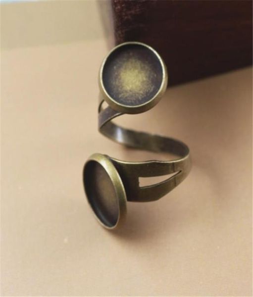 

boyute 20pcs round 12mm cabochon base setting antique bronze plated adjustable ring blank bezel tray diy jewelry accessories3464190, Slivery;crystal