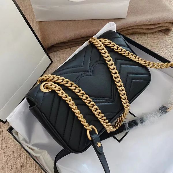 

Luxury designer Women Handbag Classic Marmont Leather Shoulder Bags Crossbody Bag Fashion Metallic tag Female Dupe Designer Mini Luxurious Bagss With Box, Black