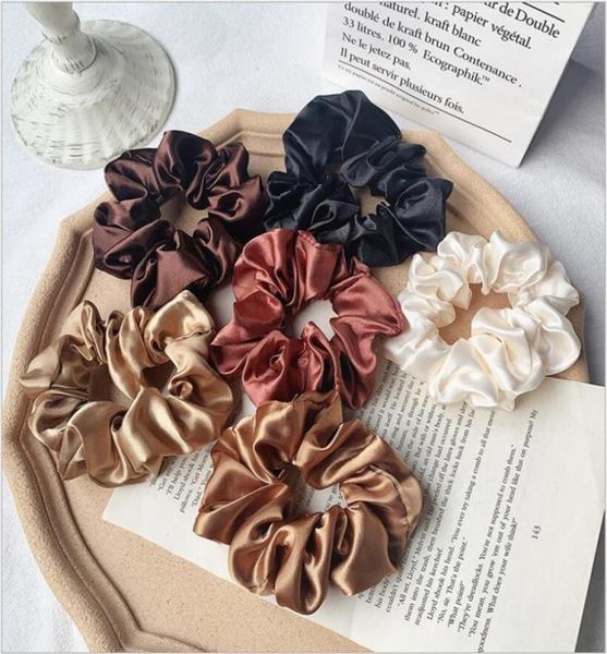 

6pcsset satin silk solid color scrunchies elastic hair bands women girls hair accessories ponytail holder ties r big size quality3810415, Slivery;white