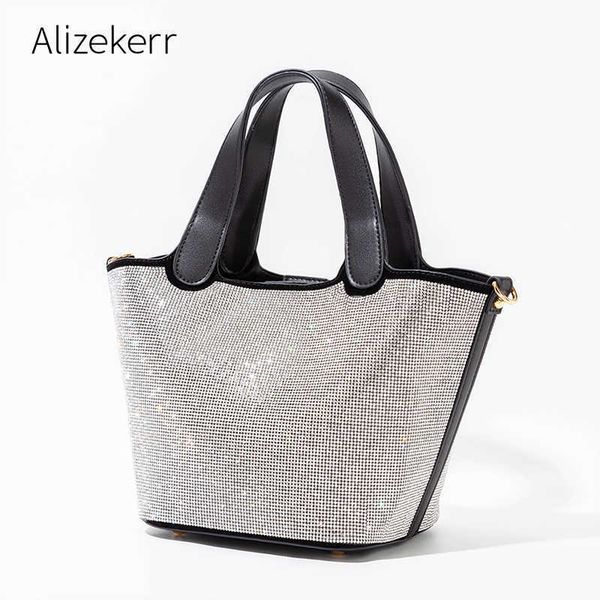 

evening bag women crystal bucket handbags 2022 new shiny rhinestone silver purse