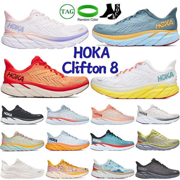 

designer hoka one one running shoes clifton 8 men women sneakers black white cantaloupe fiesta blazing orange blanc de blanc mens womens out