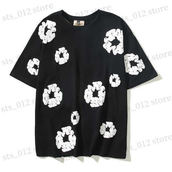 

men's t-shirts high street froth flower print oversize loose fashion kapok short sleeve tee t230412, White;black