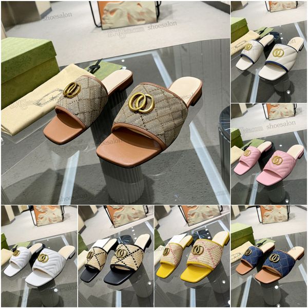 

designer summer beach slippers fashion loafers lazy low heeled flops leather letters lady cartoon slides women shoes metal ladies sandals la, Black