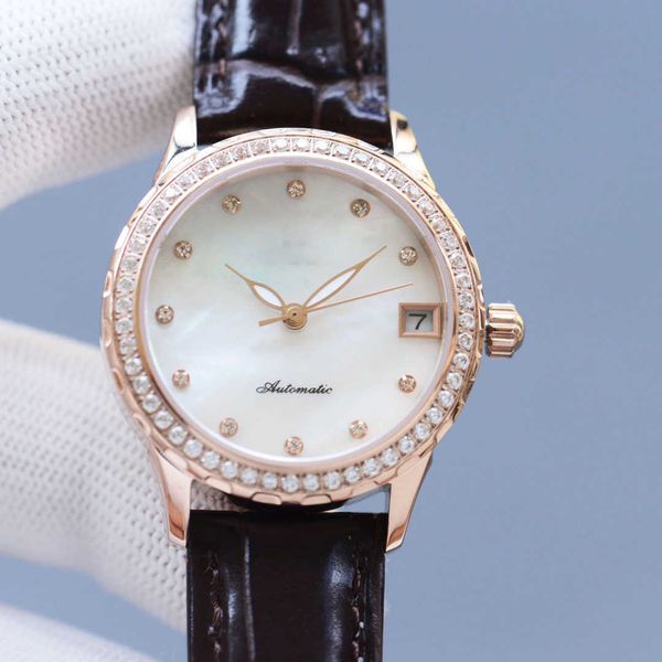 

female designer casual fashion watch new imported movement selected calfskin strap high-end pearl shell dial sapphire glass mirror 33mm wome, Slivery;golden