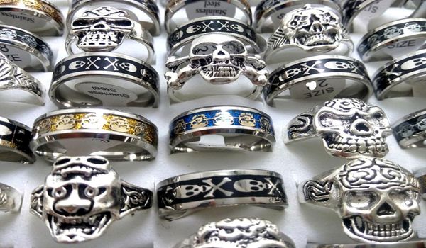 

whole 50pcs mix skull stainless steel alloy skull rings jewelry finger ring punk biker edelstahlringe fashion3094316, Silver