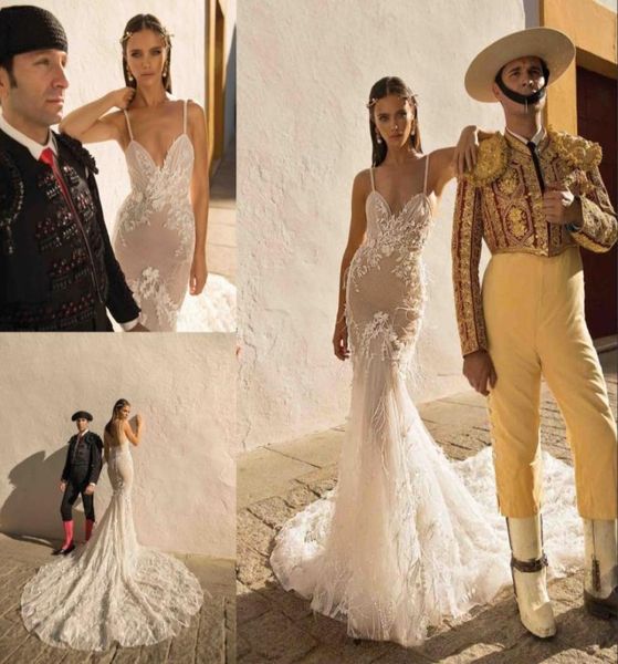 

berta mermaid backless wedding dresses with detachable cape bridal gowns feather spaghetti straps 3d appliqued vestidos de nnovia7632749, White