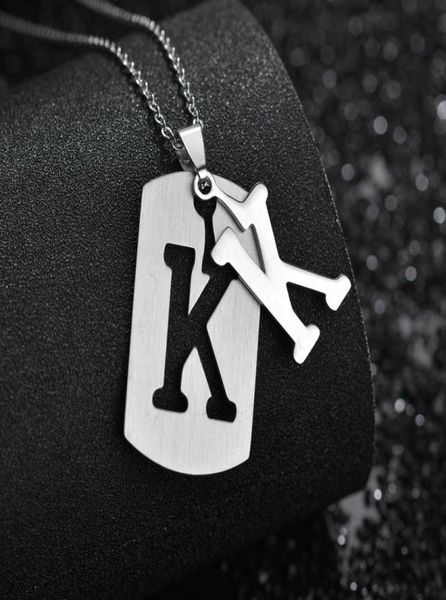 

stainless steel 26 english alphabet pendants necklace men jewelry personality hollow letter pendant cross chain friendship gifts8210964, Silver