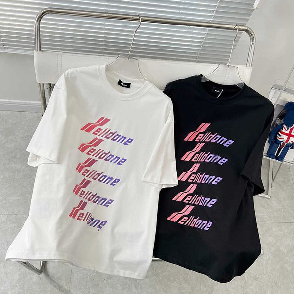 

high edition we11done gradient bullet screen short sleeve women's fashion virz welldone loose crew neck t-shirt, White