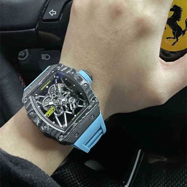 

designer luxury richa milles watch watch date wine barrel rm35-02 mens watch machinery real cotton candy transparent ceramic shell tape