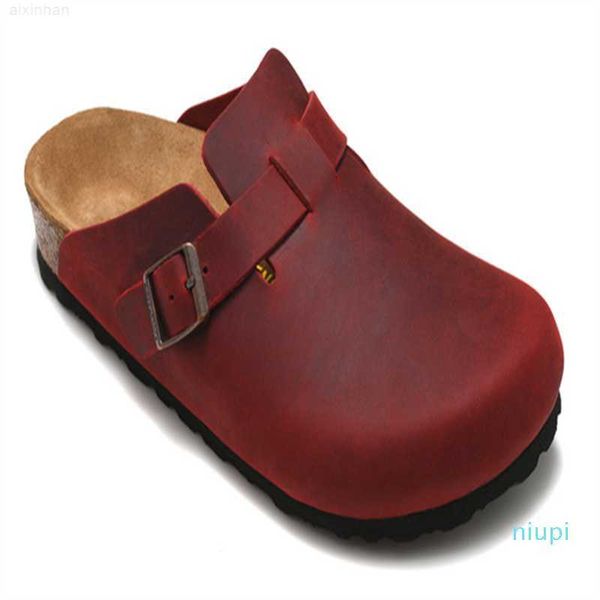 

2022 leather bag head pull cork slippers female male summer anti-skid slippers lazy shoes lovers beach shoes, Black