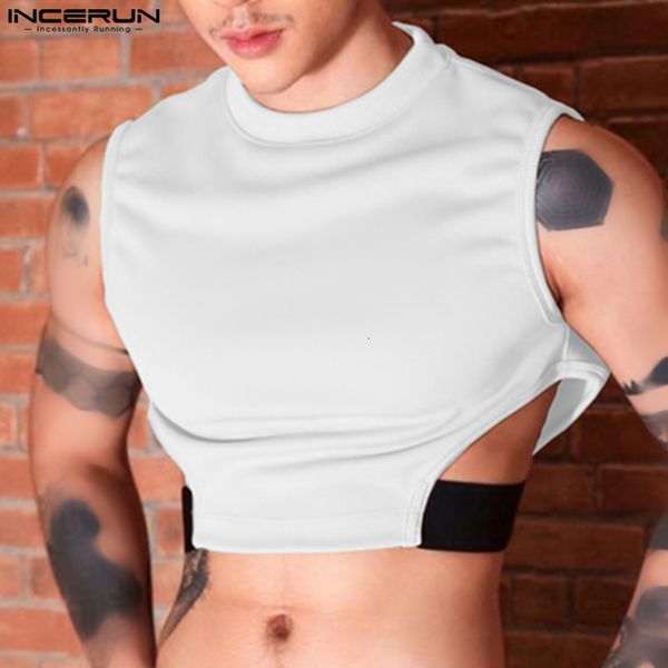 

mens tank incerun 2023 patchwork oneck sleeveless streetwear hollow out vests fitness fashion crop s5xl 230412, White;black
