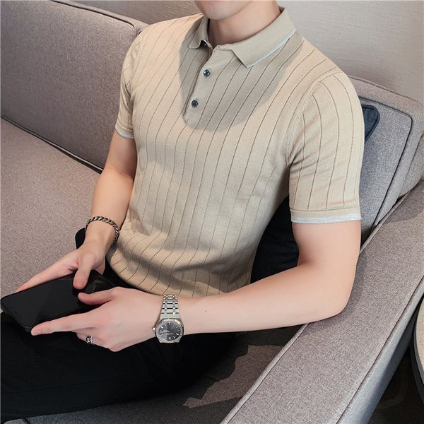 

men's polos brand clothing short sleeve polo shirt/men's slim fit stripe casual knitted polo shirt plus size s-3xl 230412, White;black