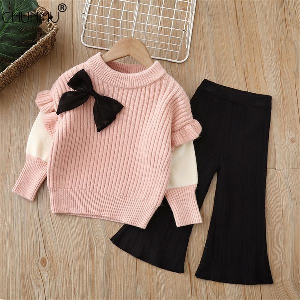 

clothing sets baby girls winter clothes set warm outfits kids girls flower knit sweater and pants autumn girl clothing set children costume, White