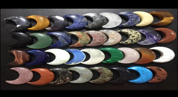 

stone natural stone carved crystal mini crescent moon pendant healing reiki mineral statue crystals ornament home decor dh202440867, Black