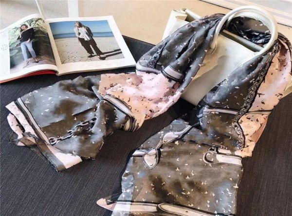 

silk ladies039 long silk scarves spring and autumn fashion versatile alphabetical print shawl 18090cm7889323, Blue;gray