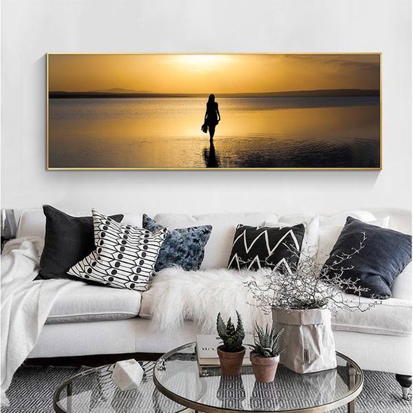 

natural gold sea beach sunset landscape posters and prints canvas painting scandinavian wall art picture for living room decor