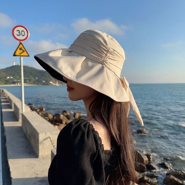 

stingy brim hats 2023 womens bucket hat solid style panama caps splicing color luxury hat fisherman hat ladies summer sun travel beach hat 2, Blue;gray