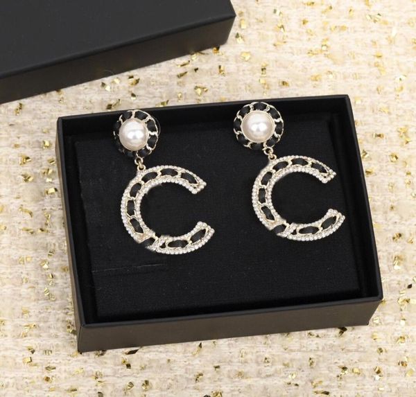 

2022 charm drop earring with diamond and black genuine leathe for women wedding jewelry gift have box stamp ps78179921343, Golden