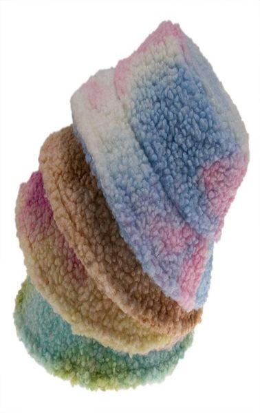 

winter tie dye bucket hats winter women039s faux wool thick warm outdoor furry colorful panama fisherman cap for girl2999178, Blue;gray