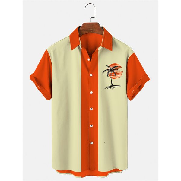 

men's casual shirts men's hawaiian shirt 6xl loose elastic shirt of the line men's and women's 3d printing coconut tree, White;black