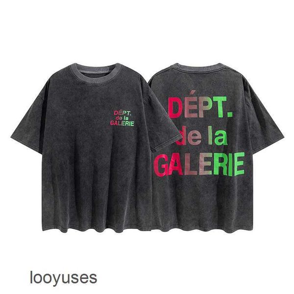

dept mens galleryes t shirt shirts hip-hop 2023 high fashion brand old wash loose round neck printed short sleeve t-shirt men, White;black