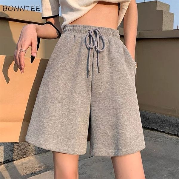 

women's shorts shorts women harajuku solid color simple loose summer casual korean cute girls elastic fashion full matching wide leg sp, White;black