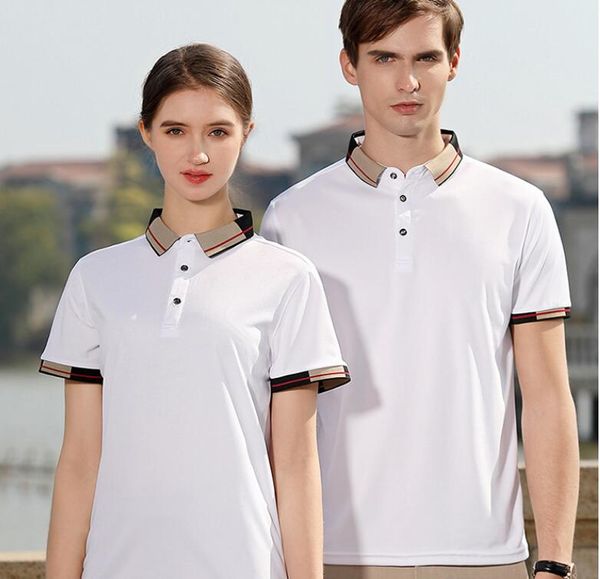 

new solid polo shirt luxury brand clothing men casual check lapel polo short sleeves fit slim womens man polo shirt button collar t-shirts, White;black