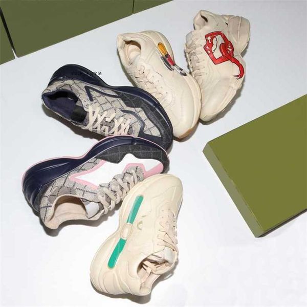 

designer rhyton shoes beige men trainers vintage luxury chaussures ladies shoe fashion sneakers wave mouth sneaker 3p3s, Black