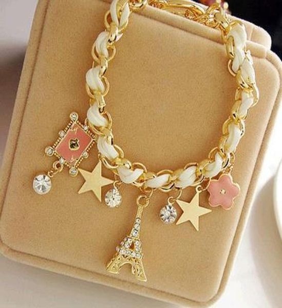 

bracelet anklet double use eiffel tower star flower poker card love korean fashion accessories discount china jewelry black pink w6553685, Golden;silver