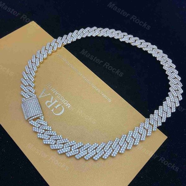 

925 sterling silver moissanite jewelry fashion men necklace 10mm 2 rows vvs moissanite cuban chains iced out