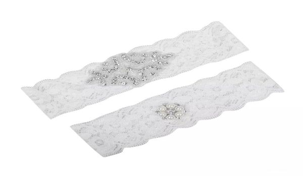

wedding leg garters plus size lace bridal garters crystals pearls lace wedding garters for bride belt real picture1117880, White