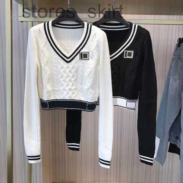 

women's sweaters designer2022 women sweaters short pullover long sleeve sweater v-neck embroidery knits classic design apparel winter, White;black