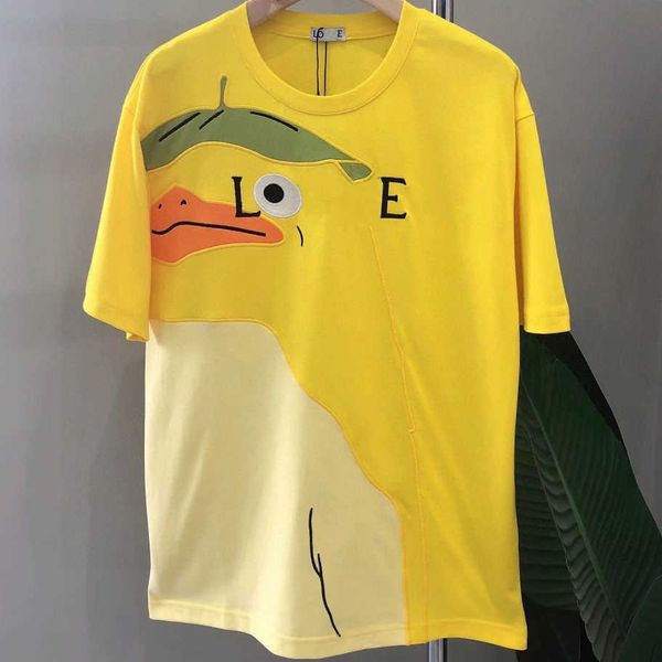 

designer luxury loes classic spring summer 2023 new little yellow duck embroidery short-sleeved men and women couple student t-shirt loose, Black;brown