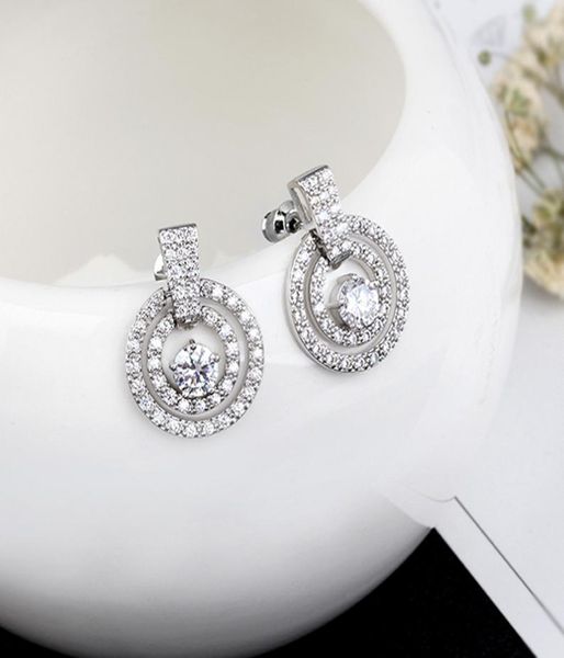 

fashion simple vintage round crystal stud earrings for women famous brands zircon earring jewelry gift7741089, Golden;silver