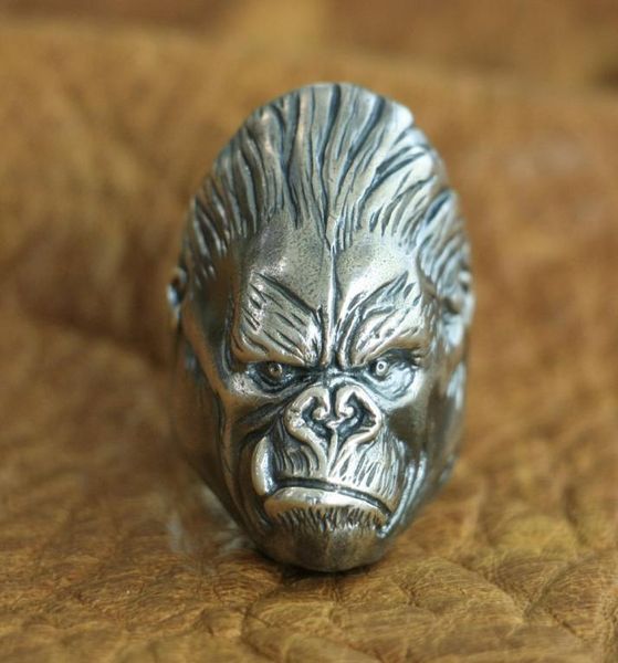 

linsion 925 sterling silver king kong ring mens biker punk ape king ring ta117 us size 7 to 151417490, Golden;silver