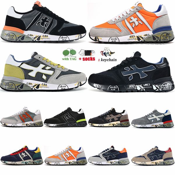 

italy premiata casual shoes mens lander mick 5696 designer sneakers men calfskin suede leather nylon comfortable black grey fog multi-color