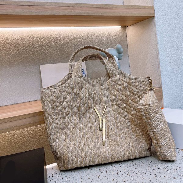 

designer icare maxi tote bags quilted straw denim genuine leather fashion large capacity shopping luxury summer handbags women handbag purse