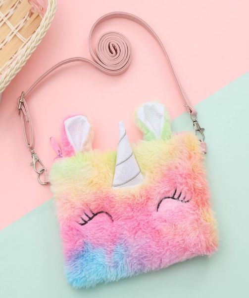 

unicorn plush single shoulder bag kids mini purse cartoon 3 color adjustable strap messenger bags children kindergarten 8 6hh g24825512, White