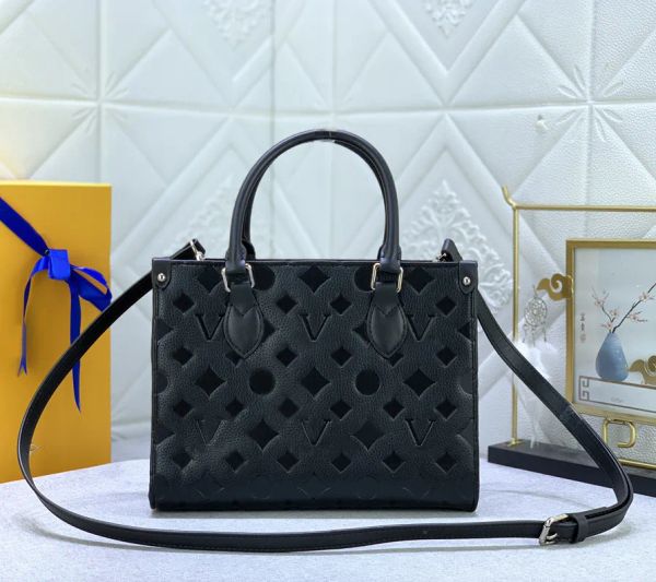 

fashion designer tote bag luxury onthego handbags womens embossed flower letter crossbody bags quality leather totes ladies shoulder bag sho, Red;black