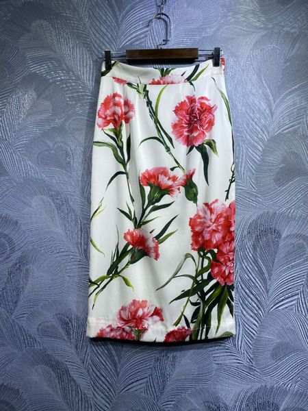 

fashion half skirt flower print slim fit silk half skirt 2023 spring/summer new women's high waist skirt s-xl, Black