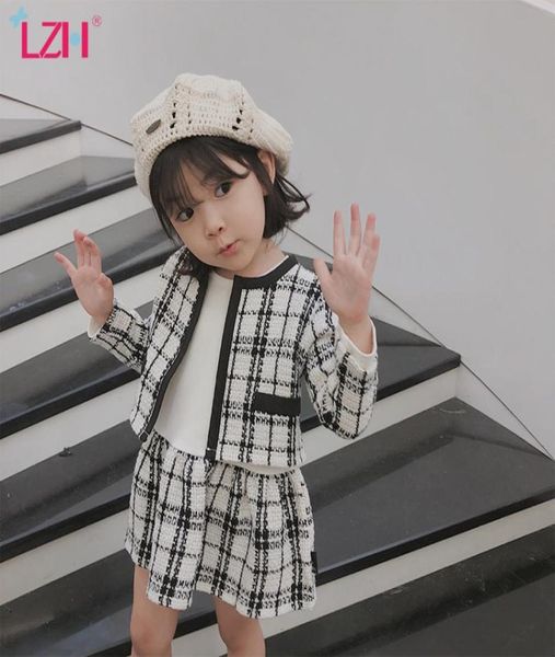 

lzh 2020 autumn fashion children girls clothing plaid coatlongleeved dress 2pcs outfits suit kids clothes girls sets 26 years2165481, White