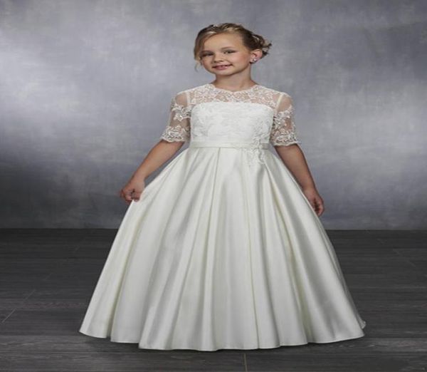 

classic flower girl dress with lace buttons half sleeves customized for princess girls pageant gowns custom made5886711, White;blue