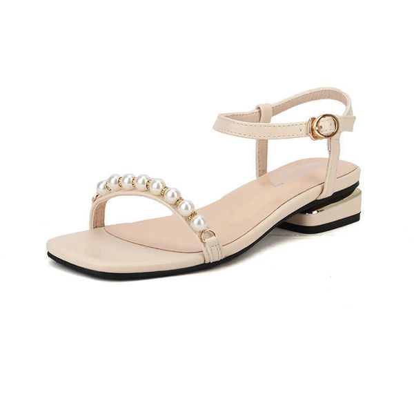 

sandals french sandals women's 2022 new summer pearl roman sandals low heel girl sandals large size women shoes 41-43 designer sandals, Black