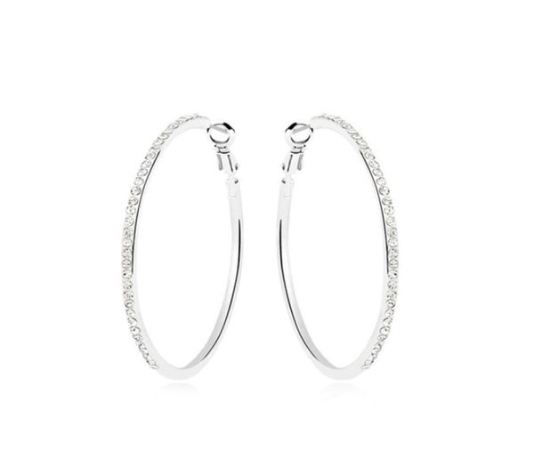 

new simple design austrian crystal rhodium plated big hoop earrings for women bridal wedding party bijoux accessories bijoux 5500514, Golden;silver