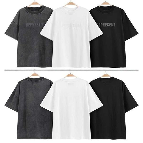 

men's t-shirts represent t shirts represent embroidered letter washed old beauty fashion loose hip hop solid backed round neck short sl, White;black