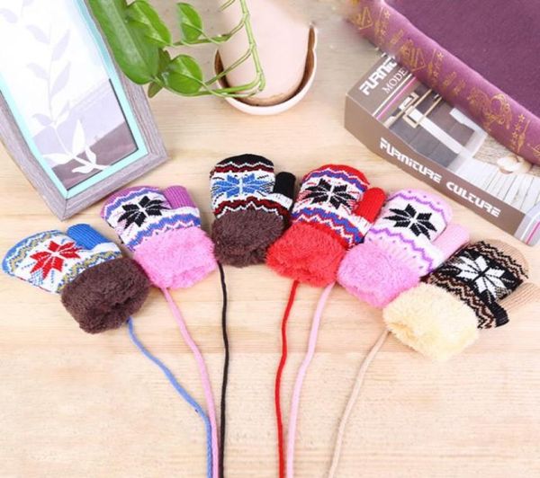 

kids winter snowflake gloves for girl and boy 6 colors with hanging rope baby mittens christmas velvet knitted glove7237080, Blue;gray