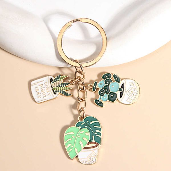 

key rings cute cactus pot plant enamel keychain green plants key chains for women men handbag accessorie diy handmade jewelry gifts aa230411, Slivery;golden