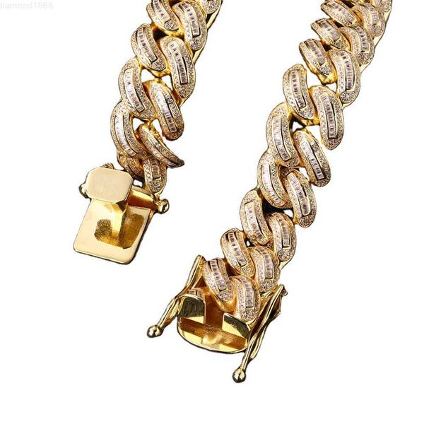 

wholesale iced out baguette bracelet cuban link chain hip hop 18k gold plated men diamond jewelry cuban link bracelet, Silver