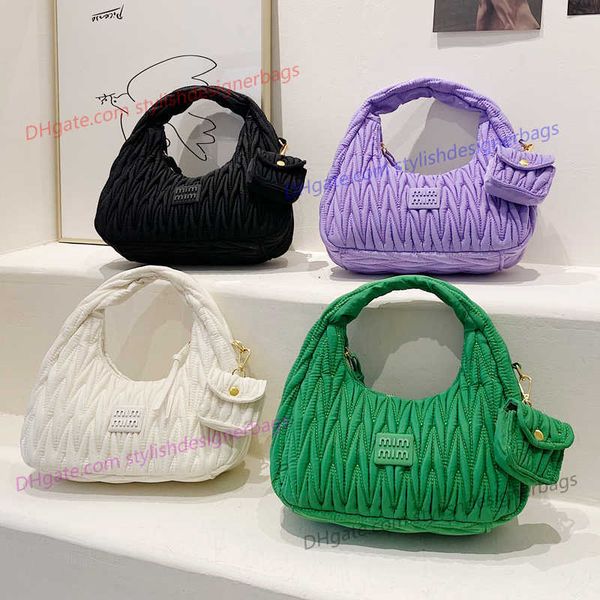 

totes fashion woman's satchel bag pleated designer women bags 2022 trend embroidered thread crescent bags for women luxury handbags 412