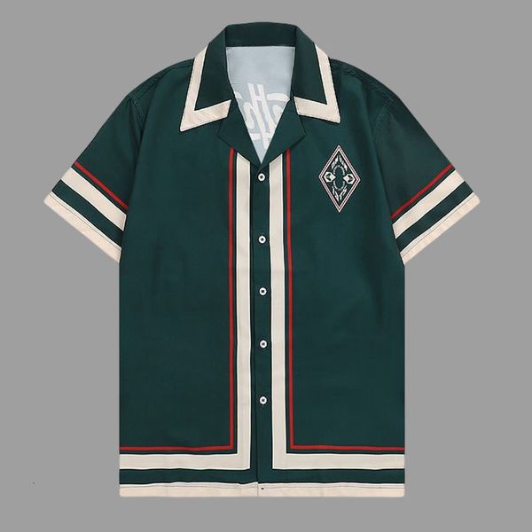 

men's casual shirts green contrasting color retro printed shirt short sleeved casual men's street clothing camisa masculina shirt, White;black